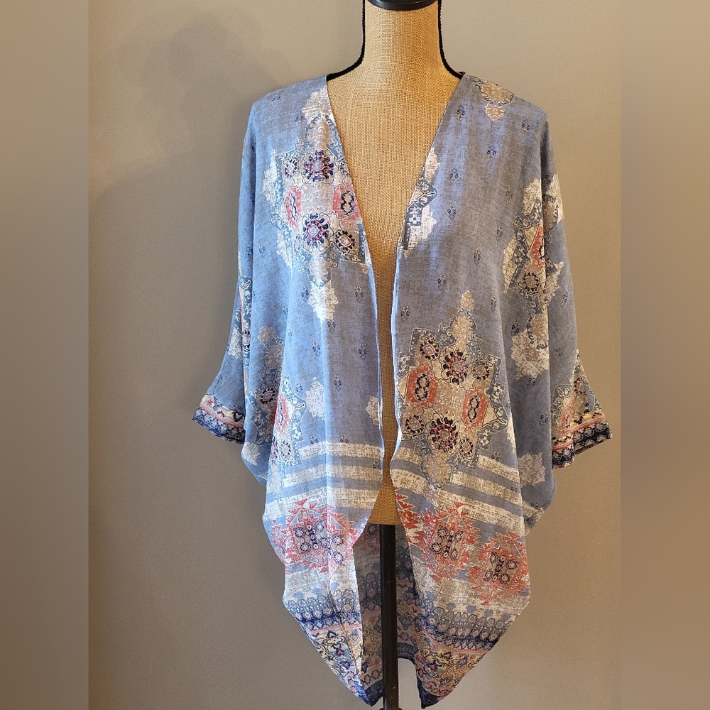 Gianni Bini Xsmall Polyester Duster Open With Dolman Sleeves Blue